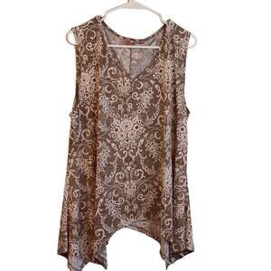 EUC SJS Brand Women's Top Sleeveless V-Neck Handkerchief Hem 2X